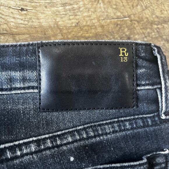 R13 Shredded Hem Black Skinny High Waisted Splatter Jeans Size 30 - Picture 5 of 10